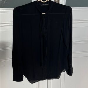 Zara. Black Chiffon Blouse with Necktie. Size S